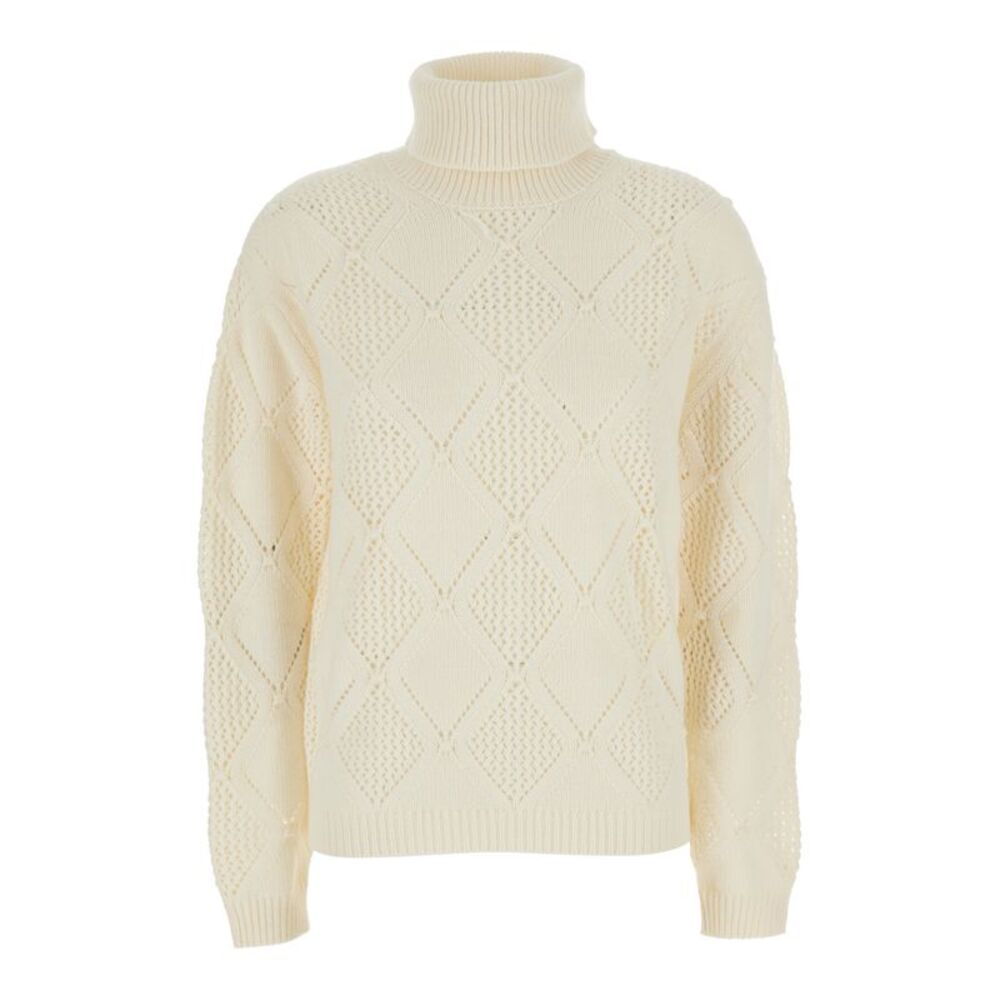 Semicouture Women High-Neck Long Sleeve Top In White Fabric For Women